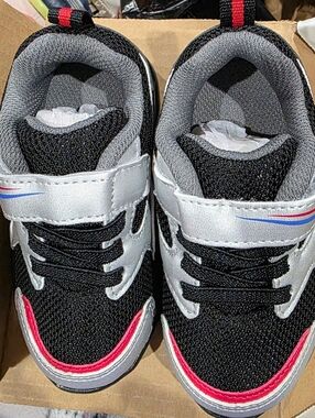 LED Light Up Kids Black and Silver Athletic Sneakers with Red Accent